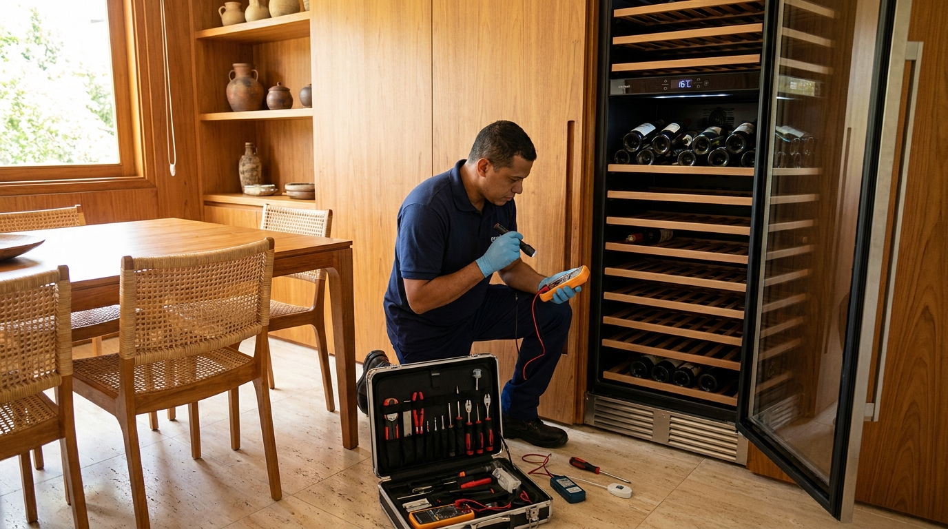 Troca de termostato de adega climatizada em atendimento técnico em Guarapari‑ES